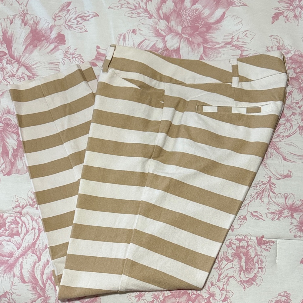 New York & Company Tan and White Striped Chinos